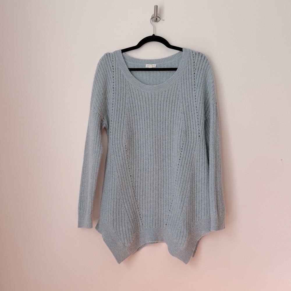 Garnet Hill Chunky 100% Cashmere Sweater Ribbed Asymmetrical Hem Soft, size M